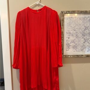 Vibrant Red Pleated Dress